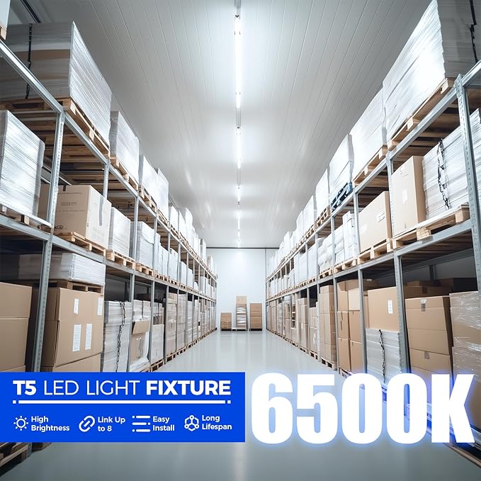 Barrina LED Shop Light, 4 ft 2200lm 6500K (Super Bright White) T5 Fixture, Linkable Shop Lights, Strip Lights, Tube Lights for Garage Warehouse Workshop Basement, ETL Listed, Plug and Play, 8-Pack