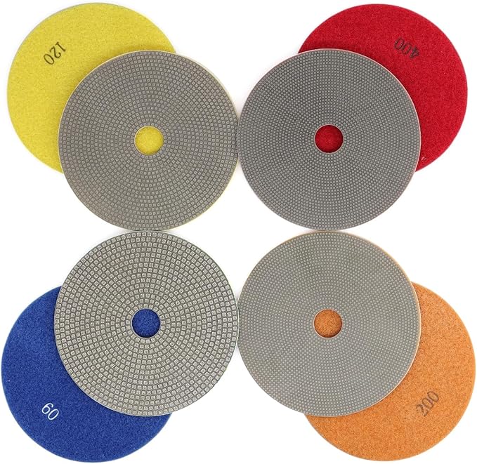 5 Inch 4 Pcs Electroplated Diamond Polishing Pads for Stone Ceramic Metals Granite Marble Grinding for Sander Grinder(Grit 60 120 200 400)