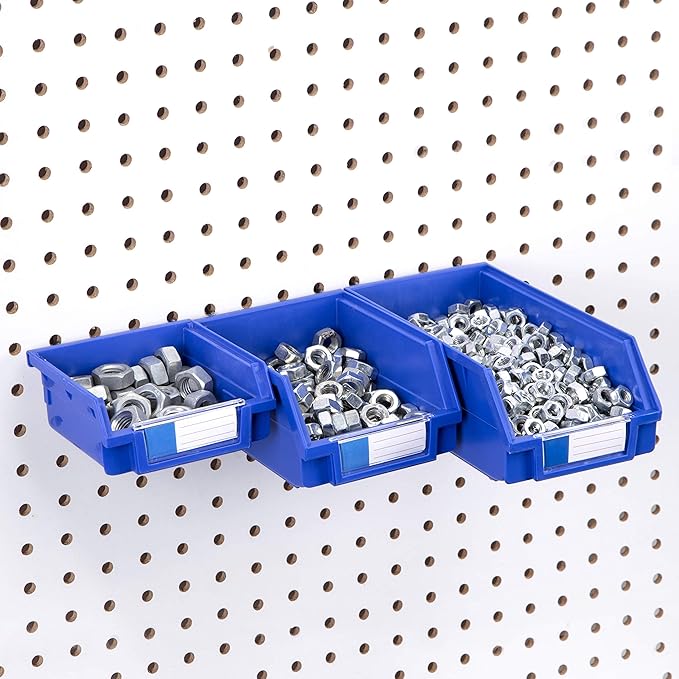 Pegboard Bins - 3 Sizes, Set of 12 - Hooks to Any Peg Board - Organize Hardware, Accessories, Attachments, Workbench, Garage Storage, Craft Room, Tool Shed, Hobby Supplies, Small Parts