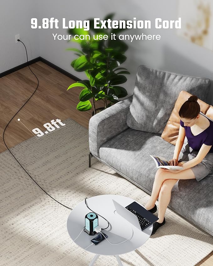 Power Strip Tower Surge Protector, SUPERDANNY Desktop Charging Station, 10 Ft Extension Cord, 9 Outlets, 4 USB Ports, 1080 Joules, 3-Prong, Grounded, Multiple Protections for Home, Office, Blue