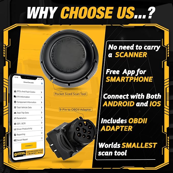 Diesel Laptops Heavy Duty Truck Scanner with DPF Regens Diesel Decoder Mobile Diagnostic Tool for Cummins, Volvo, Paccar, International and Repair Information for iOS & Android