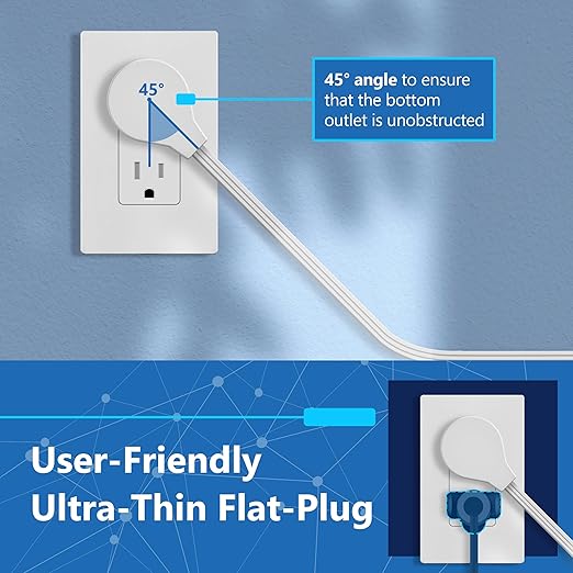 LIDER Outlet Extender with 3 Receptacles, USB Type-A, and 2 USB Type-C Port, Ultra-Thin Flat-Plug with Cord Extender, 3-Outlet Power Strip, Slim Angled Design, Modern, 5ft Cord, White, 2 Pack