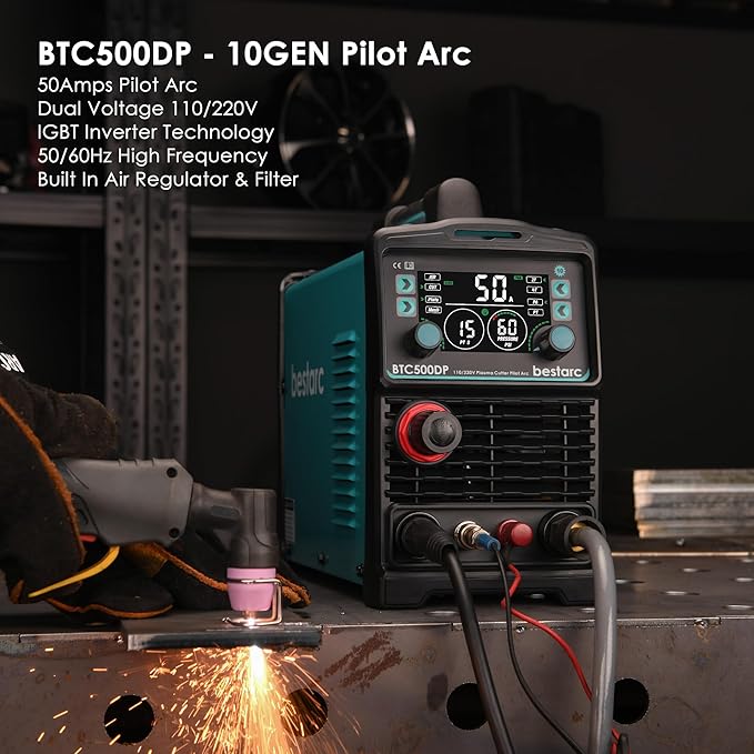 Plasma Cutter, Pilot Arc [Air Sensor Technology] 110/220V BTC500DP 10th Generation, 50Amps Screen Display Digital Plasma Cutting Machine (BTC500DP 10GEN 110/220V)