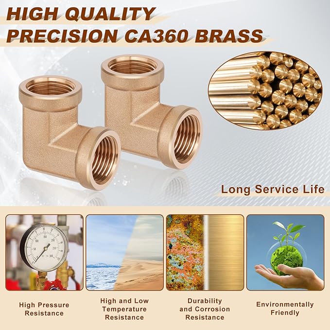 5pcs 3/8” Brass Fittings 90 Degree Barstock Street Elbow 3/8" NPT Female Pipe to 3/8" NPT Female Pipe 3/8 NPT Female Elbow Forged Brass Pipe Fittings