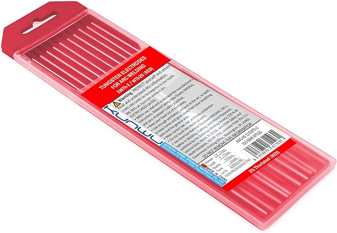 TIG Welding Tungsten Electrode 2.0% Thoriated Rod (Red, EWTh20) 10-Pack (3/32"x 6")
