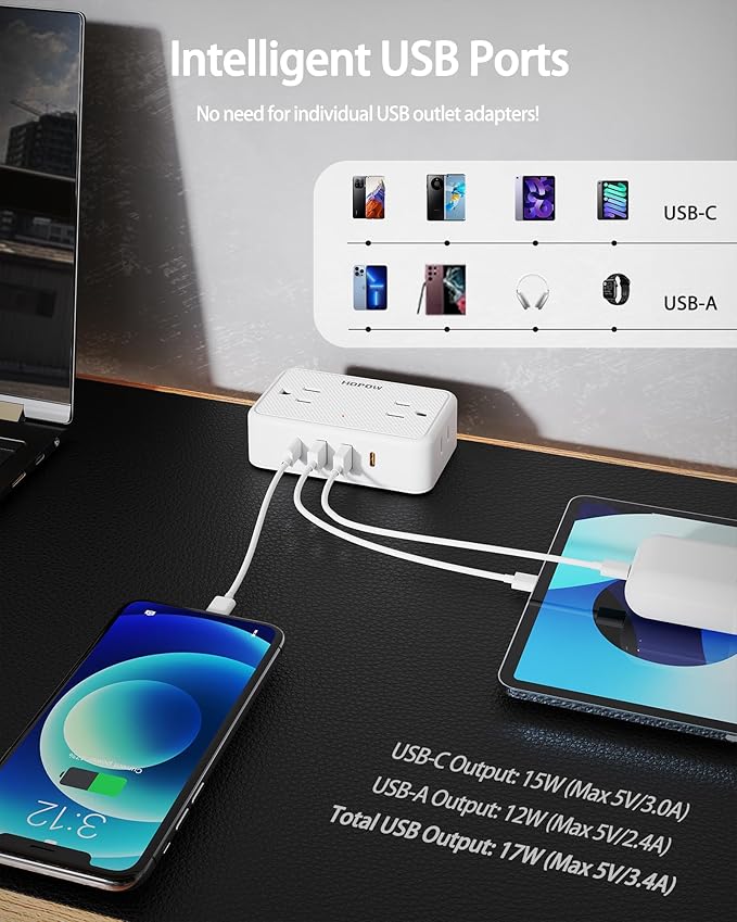 Dual Layer Desk Clamp Power Strip, White Desktop Edge Mount Charging Station with 13 Outlets 4 USB Ports (2 USB C), Under Desk Surge Protector(1700 Joules), 10 Ft Extension Cord for Office