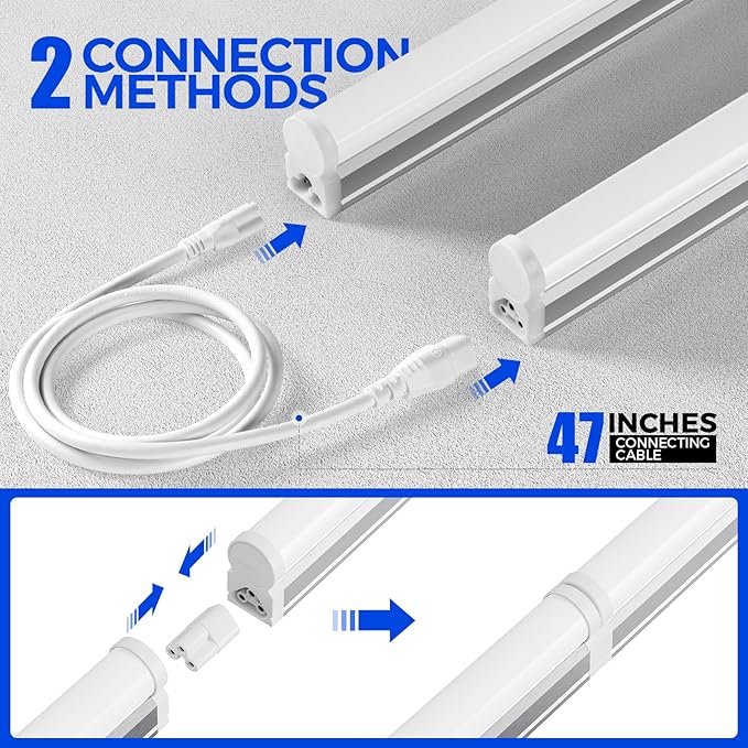Barrina LED Shop Light, 4 ft 2200lm 6500K (Super Bright White) T5 Fixture, Linkable Shop Lights, Strip Lights, Tube Lights for Garage Warehouse Workshop Basement, ETL Listed, Plug and Play, 8-Pack