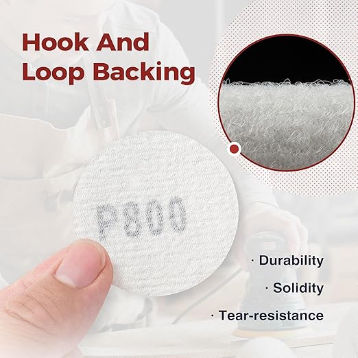 S SATC 2 Inch Hook and Loop Sanding Discs No-Hole Sandpaper 800 Grit Orbital Sander Pads for Sanders Drill 100PCS Aluminum Oxide Sandpaper Discs for Woodworking Wood Automotive Metal