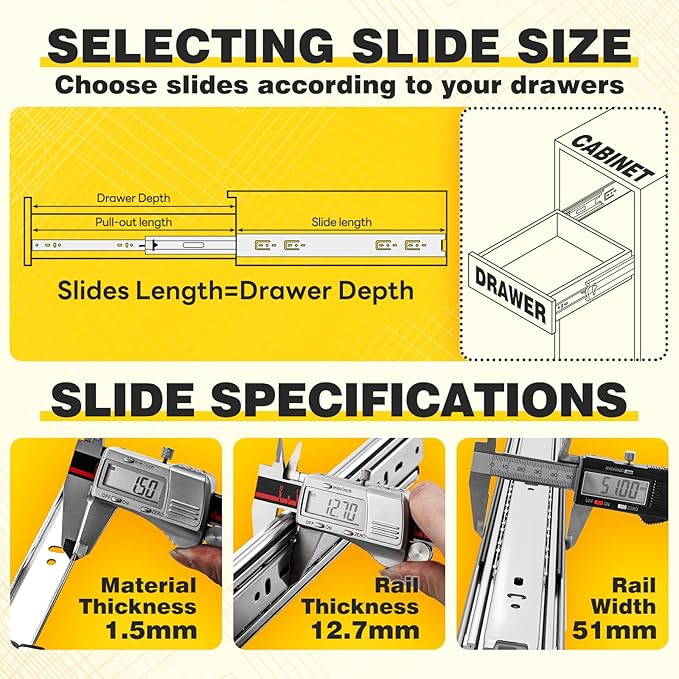 AOLISHENG 1 Pair Heavy Duty Drawer Slides 12 14 16 18 20 22 24 26 28 30 32 34 36 38 40 Inch 100 lb Load Capacity Side Mount Full Extension Ball Bearing Cabinet Rails Tool Box Runners Tracks Glides