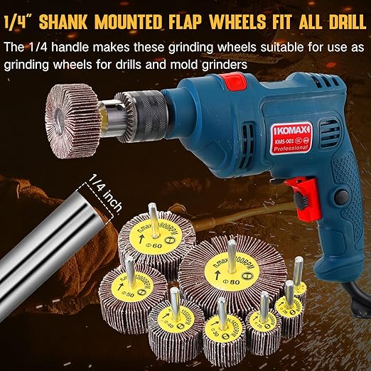 Gisafai 96 Pcs 1/4" Shank 80 Grit Abrasive Flap Wheel Sander Set, 8 Sizes Aluminum Oxide Flap Wheel Die Grinder Flap Wheel Cylindrical Shape Sanding Wheel for Grinding Polishing