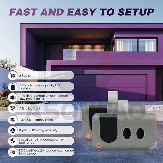2 X 139.53753 HBW2028 Sears Craftsman Garage Door Opener Remote 315MHZ(Purple Learn Button) 3-Year-Warranty