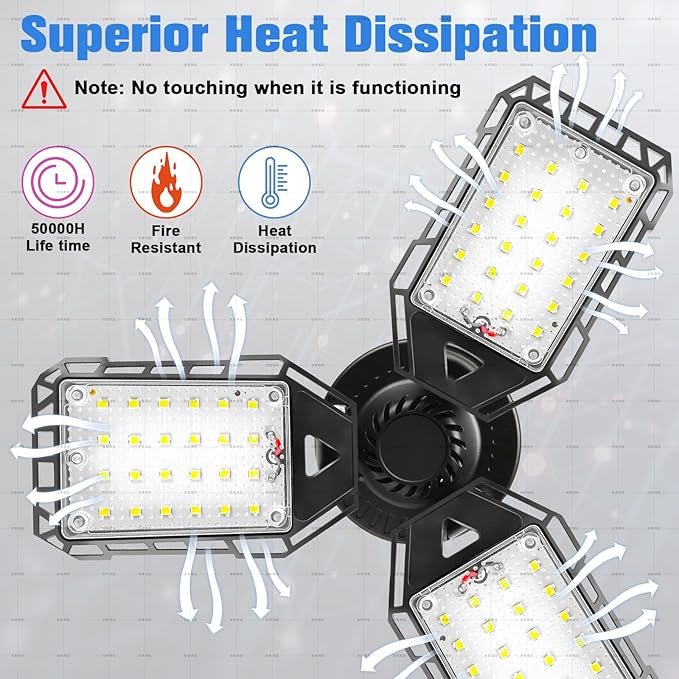 LED Garage Lights 2 Pack -80W, 8000LM 6500K Led Shop Light with 3 Deformable Panels, Basement Barn Light Garage Ceiling Lights, E26/E27 for Garage, Warehouse, Shop, Basement