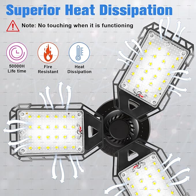 LED Garage Lights Bulb 4 Pack -80W, 8000LM 6500K Led Shop Light with 3 Deformable Panels, Basement Barn Light Garage Ceiling Lights, E26/E27 for Garage, Warehouse, Shop, Basement