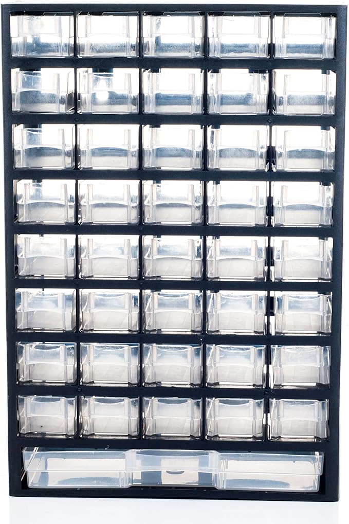 Storage Bin with Drawers - 41-Drawer Plastic Tool Organizer - Hardware or Craft Cabinet for Storing Beads, Toys, or Nuts and Bolts by Stalwart (Black)