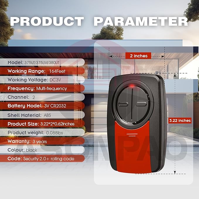 375LM 380UT Universal Liftmaster Garage Door Opener Remote (2Pack) 3-Years-Warranty