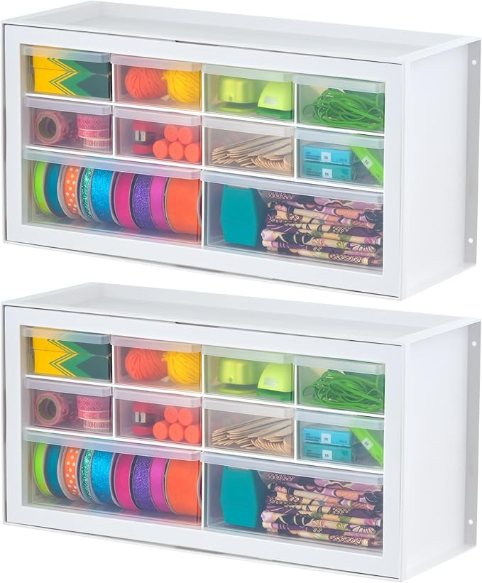 IRIS USA Craft Cabinet Storage, Screw Organizer, Hardware Storage Organizer, 10 Drawer Parts Cabinet, 2 Pack Art Storage Cabinets, Small Parts, Nuts and Bolts, Tool Storage, Scrapbook Art Hobby, White