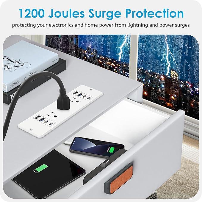 HHSOET 14 in 1 Fast Charging Recessed Power Strip, 20W Furniture Power Outlet USB C, Flush Mount Surge Protection with 6 AC Plugs, 4 USB-A and 4 USB-C, 6ft Power Cord. (White)