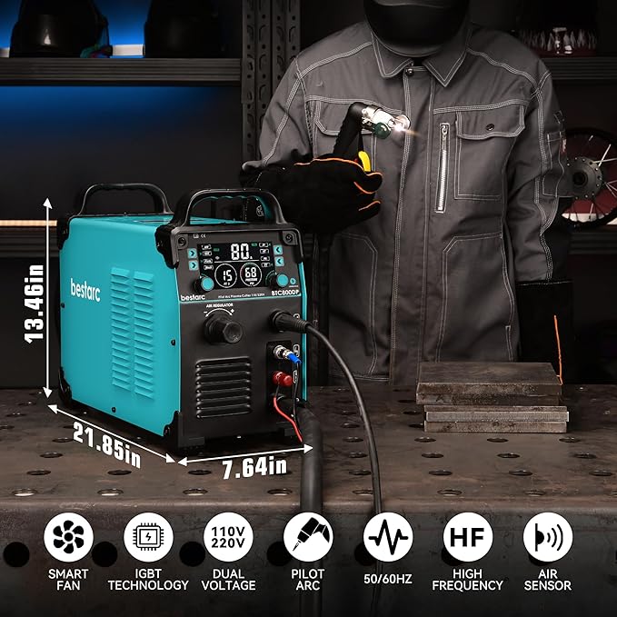 Plasma Cutter, BTC800DP 9th Generation 80Amps Pilot Arc Plasma Cutter Machine,Adopt [Air Sensor Technology] Dual Voltage 110/220V Plasma Cutting Machine (BTC800DP 9GEN 110/220V)