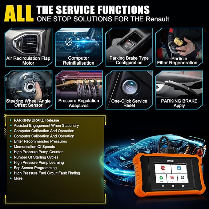 LAUNCH Creader Elite V2.0 for Renault, All System Diagnostic, Full OBD2 Code Reader, Bi-Directional Scanner, ECU Coding, Battery Registration, All Reset Service, AUTO VIN, Lifetime Free Update
