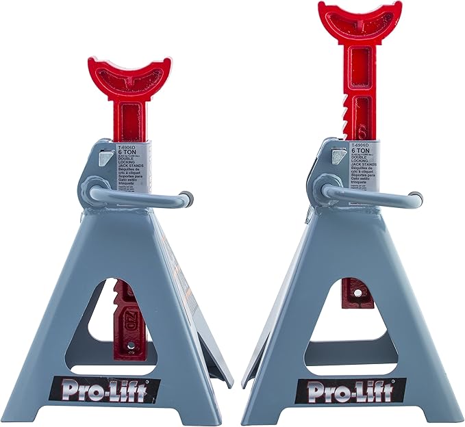 Pro-Lift Heavy Duty 6 Ton Jack Stands Pair - Double Locking Pins - Handle Lock and Mobility Pin for Auto Repair Shop with Extra Safety