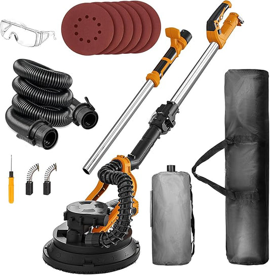 Drywall Sander, 880W Electric Drywall Sander with Vacuum Dust Collection, 6 Variable Speed 1000-2100RPM, Extendable Handle, Dustless Floor Sander with 14'' Power Cord for Popcorn Ceiling, Wood Floor