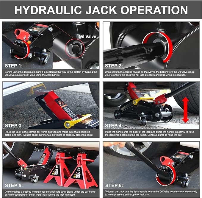 DNA MOTORING TOOLS-00280 Low Profile Hydraulic Trolley Service/Floor Jack Combo with 2 Ratchet Jack Stands, 2 Ton (4000 lbs) Capacity
