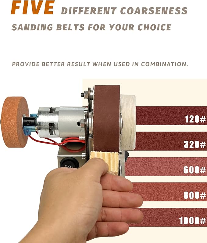 Mini Belt Sander, Electric Sander, Vertical belt sander for knife making, 7 Adjustable Speed Knife Polishing Kit, Power Belt Sanders for Woodworking, DIY (Vertical Mini Belt Sander)