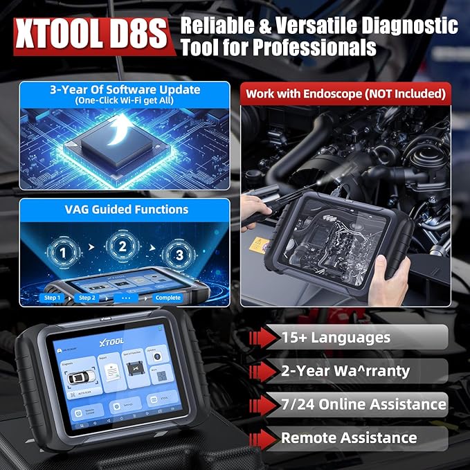 XTOOL D8S OBD2 Scanner: 2025 Upgrade of D8 Scanner, Bidirectional Scan Tool with 3-Year Update, Topology Mapping, ECU Coding, 38+ Resets, All Systems Car Scanner, Crank Sensor Relearn, CANFD/DoIP