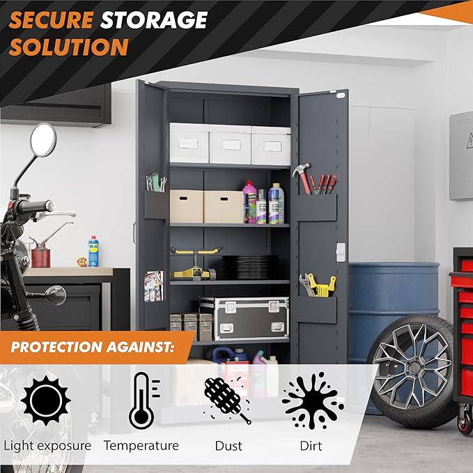Metal Storage Cabinet with Digital Lock | Garage Storage Cabinet | 71" Lockable Office Cabinet | Utility Metal File Cabinets (Dark Gray)