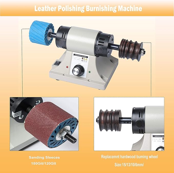 Leather Polishing Burnishing Machine, Leather Edge Grinding Kit Adjustable Rosewood Grinding Head Sander Buffing Motor for All Vegetable Tanned Leather 8000rpm 110V