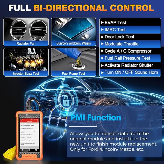 LAUNCH Creader Elite Bidirectional Scanner fit for Ford Lincoln Mercury Mazda, 2025 Full Systems All Resets OBD2 Scanner, PMI Function Diagnostic Scan Tool, Battery Registration, Lifetime Free Update