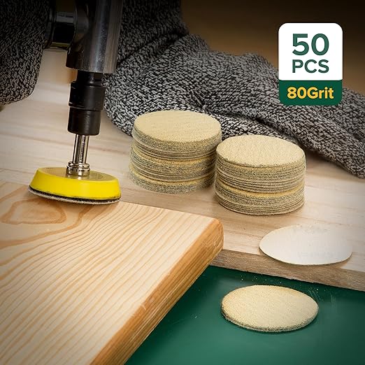 S SATC 2 Inch Sanding Discs Hook and Loop 50PCS Sanding Discs 80 Grit Aluminum Oxide Orbital Sander Pads Sandpaper Discs for Sanders Drill,Woodworking Wood,Automotive Paint