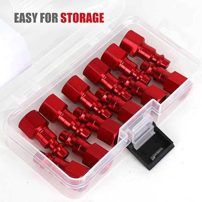 Air Hose Fittings, 12 Pieces I/M Industrial Type Air Plugs with 1/4" NPT Female Threads, Red