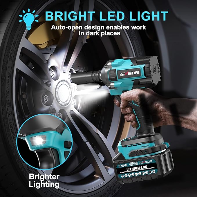 550N.m/400Ft-lbs Brushless Impact Wrench,1/2" Cordless Impact Gun w/ 2x3.0Ah Battery & 6 Sockets, 2450RPM Power Electric Impact Driver for Car/DIY Furniture/Lawn Mower, Blue Toolbox