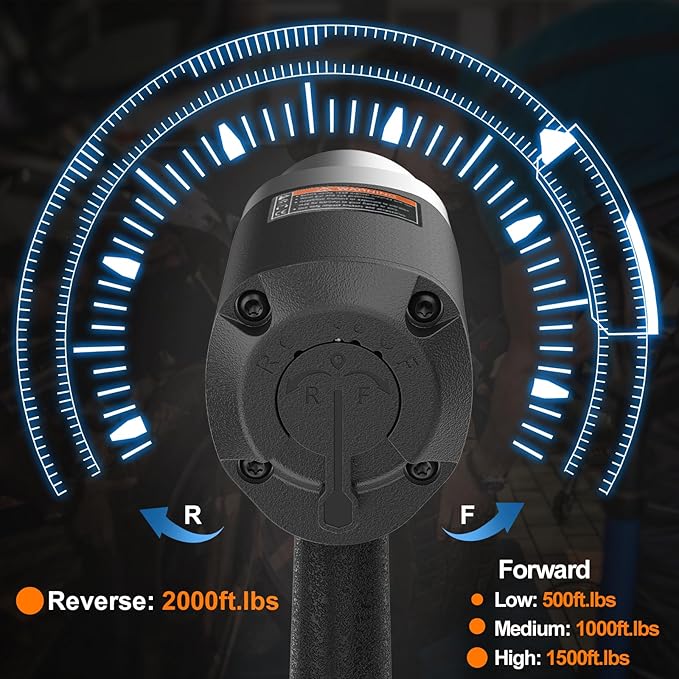 Air Impact Wrench - 1/2 Inch Air Impact Gun 1/2 Drive, 1500Ft-lbs, 8000RPM High Torque Impact Wrench, Weight 4.74 lb, Half Inch Impact wrench Tire Impact wrench for Auto Repair, Tire Shop