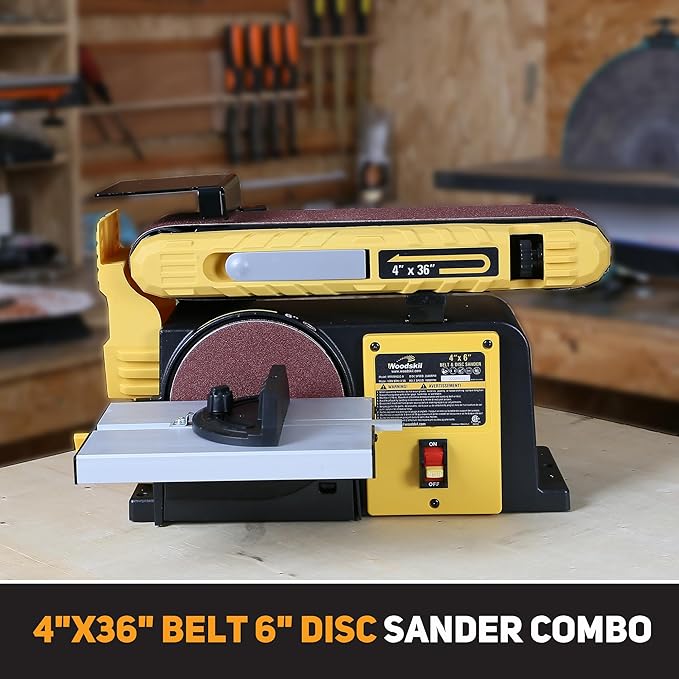 4.5-Amp Belt Disc Sander Combo, 4 x 36 in. Belt and 6 in. Disc Sander with 3/4HP Motor, Belt Sander for Woodworking with Base, Bench Sander Upgraded Model