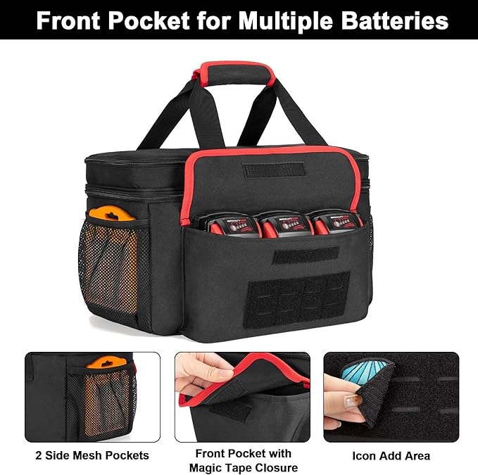 Air Compressor Carrying Bag Compatible with Milwaukee M18 18V Cordless Tire Inflator 2848-20, Tire Inflator Storage Bag Fit for Milwaukee M18 Inflator, Hand Tools, Battery, Charger, Black