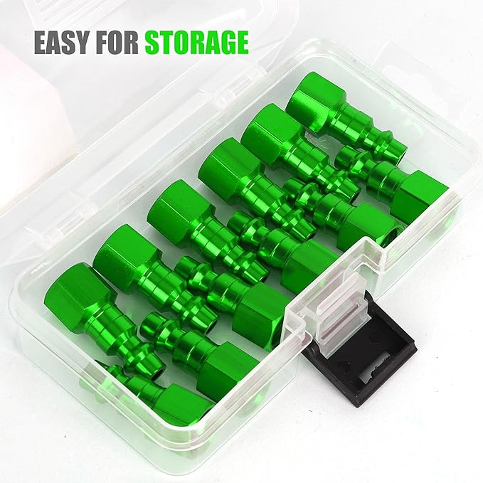 Air Hose Fittings, 12 Pieces I/M Industrial Type Air Plugs with 1/4" NPT Female Threads, Green