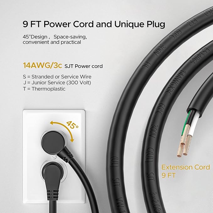 CRST 12 Outlets Long Power Strip, 9 FT Cord Metal Surge Protector Power Strip with Individual Switches, Wall Mount Power Strip with Cord Manager, 1020J, 15Amp/1875W for Garage,Workshop, Office, Home