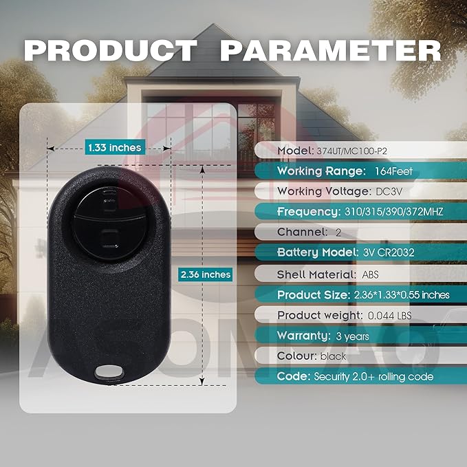 2 for 374UT Universal Liftmaster Garage Door Opener Remote 3-Year-Warranty