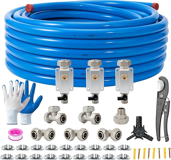 3/4"×100&200&300ft Compressed Air Line Kit for Shop/Garage, Hdpe-Aluminum Rapid Air System Includes Right Angle Fittings and Tee Fittings, Compressed Air Piping System Leak Proof&Easy to Install