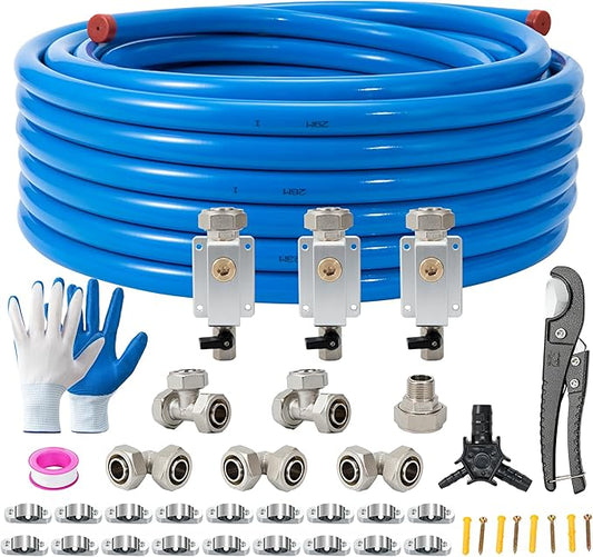 3/4"×100&200&300ft Compressed Air Line Kit for Shop/Garage, Hdpe-Aluminum Rapid Air System Includes Right Angle Fittings and Tee Fittings, Compressed Air Piping System Leak Proof&Easy to Install