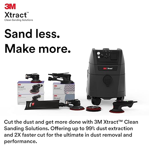 3M Random Orbital Sander, Xtract Pneumatic 88947, 5 in, Self-Generated Vacuum, 5/16 in Orbit, Ergonomic and Lightweight ROS, 209W Motor, Dust Extraction