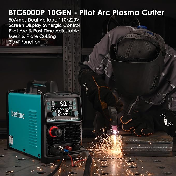 Plasma Cutter, Pilot Arc [Air Sensor Technology] 110/220V BTC500DP 10th Generation, 50Amps Screen Display Digital Plasma Cutting Machine (BTC500DP 10GEN 110/220V)