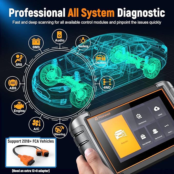 FOXWELL Scanner NT809 Bidirectional Scan Tool, All System Scanner for Car with 30+ Services, ABS/Oil Reset/Injector Coding/Throttle Relearn, OBD2 Scanner Diagnostic Tool with 3 Year Update