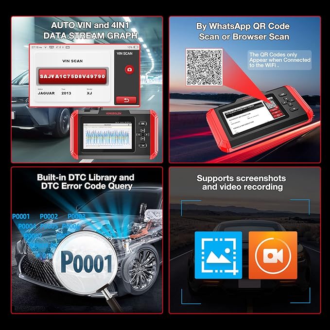 KINGBOLEN S800 OBD2 Automotive Scanner,Car Diagnostic Tool,4-System Scan (Engine/TCM/ABS/SRS) with 15 Resets,Oil SAS TPMS Gear Brake Bleed Reset,Automotriz Code Reader, AutoVIN,Lifetime Fr-ee Update