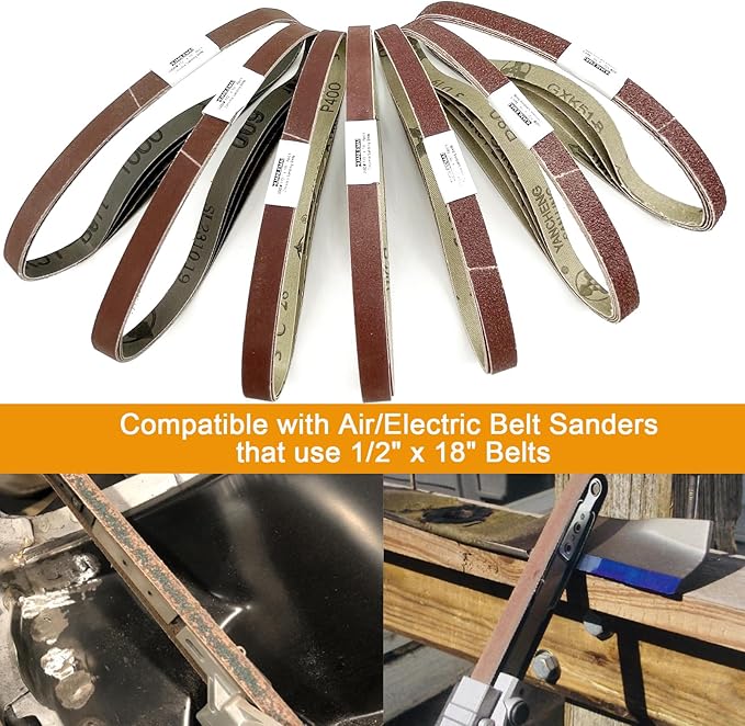 28 Pcs 1/2" x 18" Inch Sanding Belts Set, 4 Each of 40 80 120 240 400 600 1000 Grits, Replacement Belts for Air File Belt Sander, Best for Woodworking and Metal Grinding & Polishing