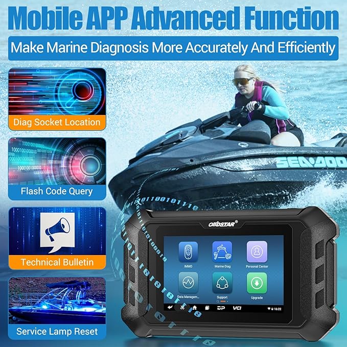 iScan SEA-DOO Marine Diagnostic Tablet OBD2 Diagnostic Tool for BRP Jet Ski, Personal Watercraft, Outboard Motor - Read and Erase Fault Codes, Live Data, Active Test, 15+ Special Function