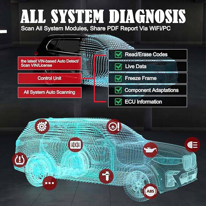 Autel MX900 MK900 OBD2 All System Diagnostic Scanner, Same as MK900BT, Upgraded MK808S MK808BT MX808 MX808S MK808Z, Bi Directional Scan Tool, 40+ Service, DoIP/CAN FD, 3000+ Active Tests, FCA SGW