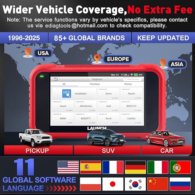 LAUNCH CRP123E V2.0 OBD2 Diagnostic Scan Tool, Engine ABS SRS Transmission Car Scanner Code Reader, Oil/EPB/DPF/SAS/BAS/BMS Reset Throttle Relearn, Lifetime Fr-ee Update, (Upgraded CRP123)